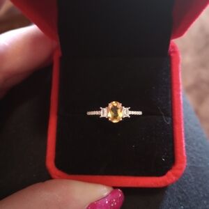 Elegant Sterling Silver Ring Citrine Gemstone size 7